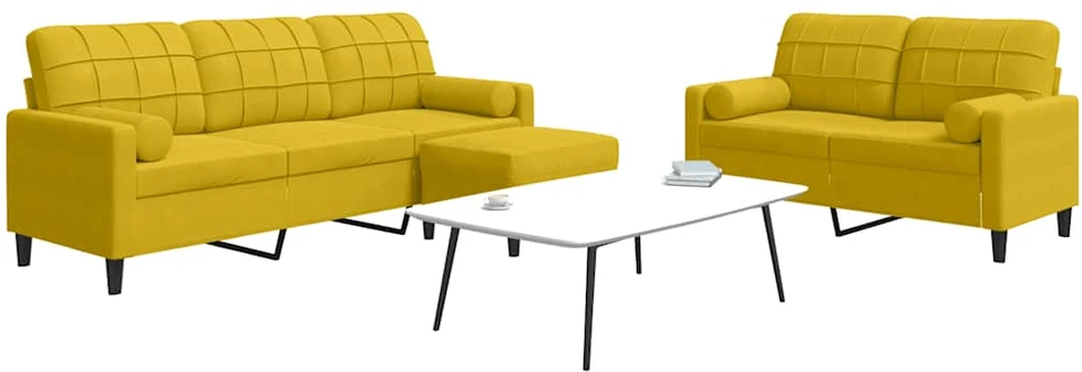 Sofa Sofos komplektas su pagalvėlėmis, 3 dalių, geltonas, aksomas