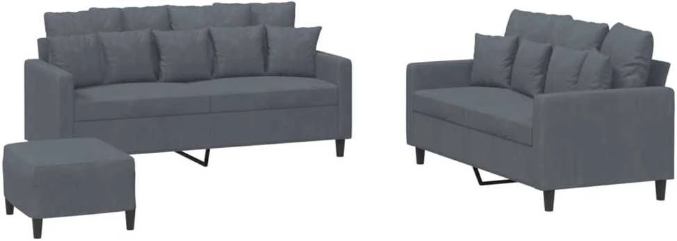 Sofa Sofos komplektas su pagalvėlėmis, 3 dalių, pilkas, aksomas