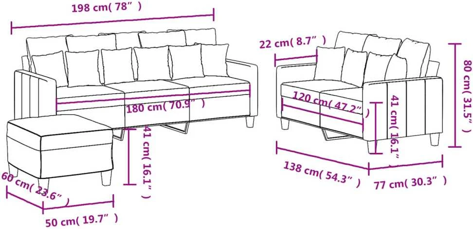 Sofa Sofos komplektas su pagalvėlėmis, 3 dalių, juodas, audinys