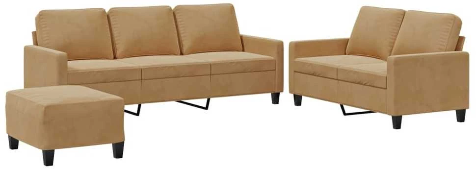 Sofa Sofos komplektas su pagalvėlėmis, 3 dalių, rudas, aksomas