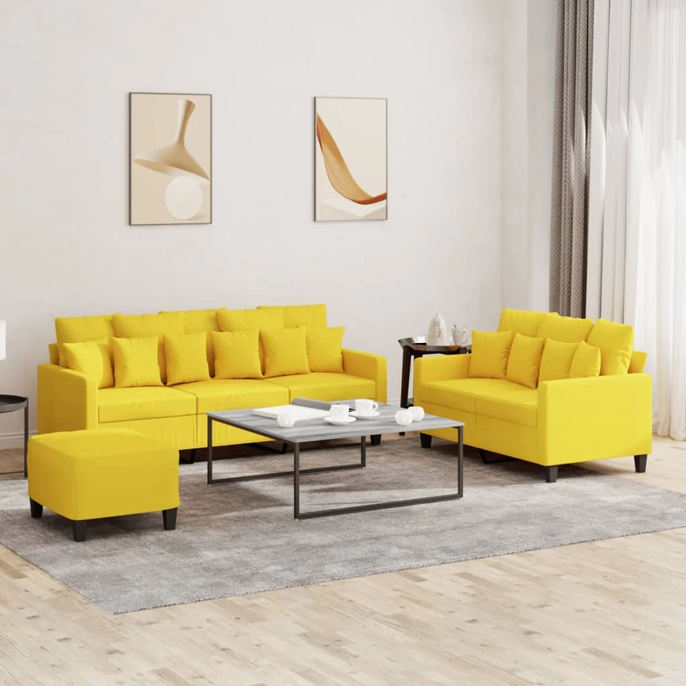 Sofa Sofos komplektas su pagalvėlėmis, 3 dalių, geltonas, audinys