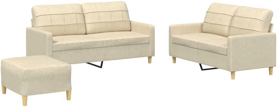 Sofa Sofos komplektas su pagalvėlėmis, 3 dalių, kreminis, audinys
