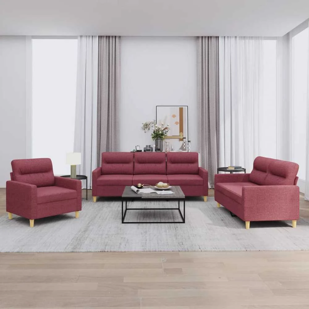 Sofa Sofos komplektas su pagalvėlėmis, 3 dalių, vyno, audinys