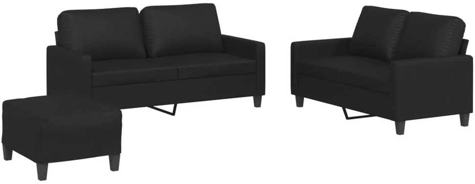 Sofa Sofos komplektas su pagalvėlėmis, 3 dalių, juodas, dirbtinė oda
