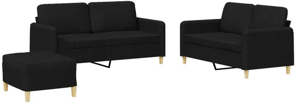 Sofa Sofos komplektas su pagalvėlėmis, 3 dalių, juodas, audinys