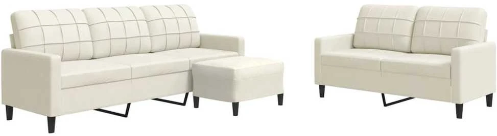 Sofa Sofos komplektas su pagalvėlėmis, 3 dalių, kreminis, aksomas