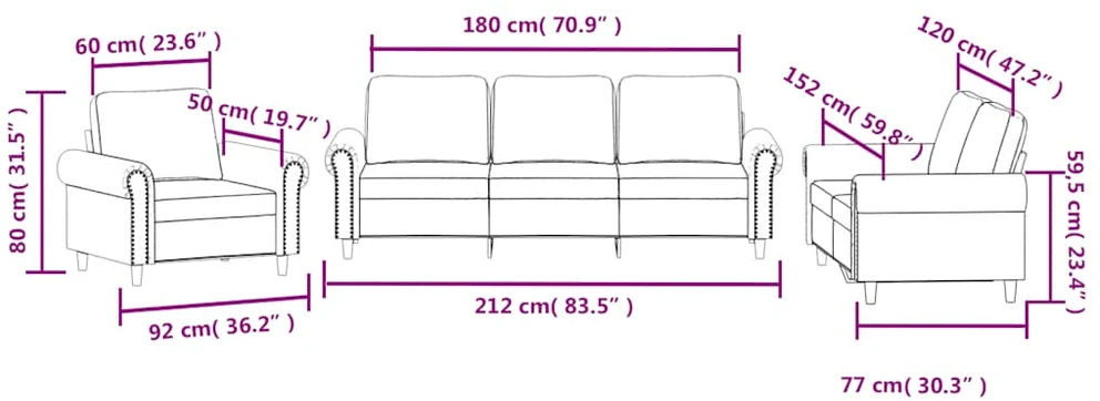 Sofa Sofos komplektas su pagalvėlėmis, 3 dalių, rudas, aksomas