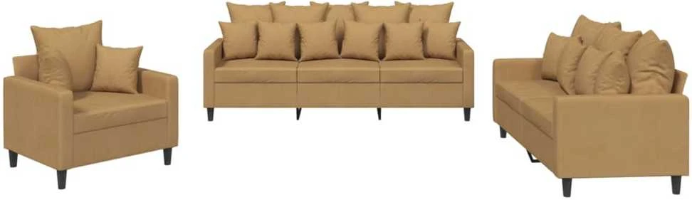 Sofa Sofos komplektas su pagalvėlėmis, 3 dalių, rudas, aksomas
