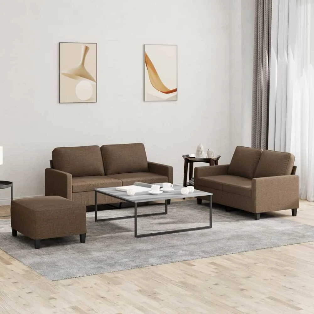 Sofa Sofos komplektas su pagalvėlėmis, 3 dalių, rudas, audinys