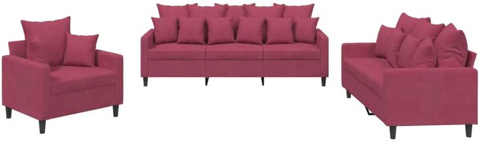 Sofa Sofos komplektas su pagalvėlėmis, 3 dalių, vyno, aksomas