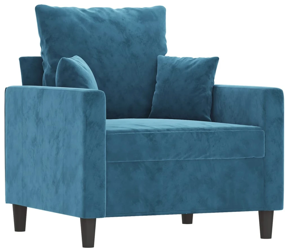 Sofa Sofos komplektas su pagalvėlėmis, 3 dalių, mėlynas, aksomas