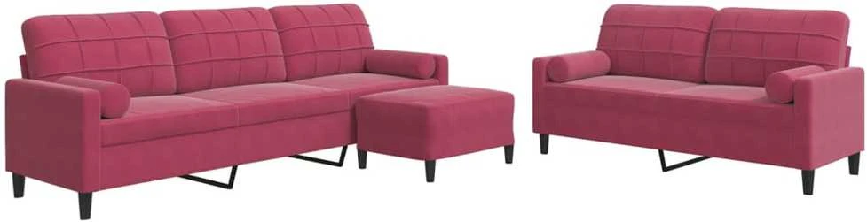Sofa Sofos komplektas su pagalvėlėmis, 3 dalių, vyno, aksomas