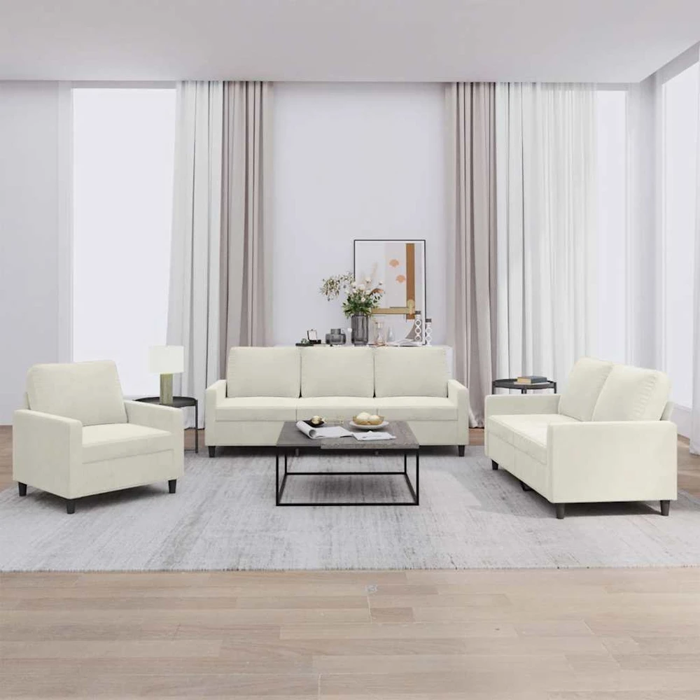 Sofa Sofos komplektas su pagalvėlėmis, 3 dalių, kreminis, aksomas