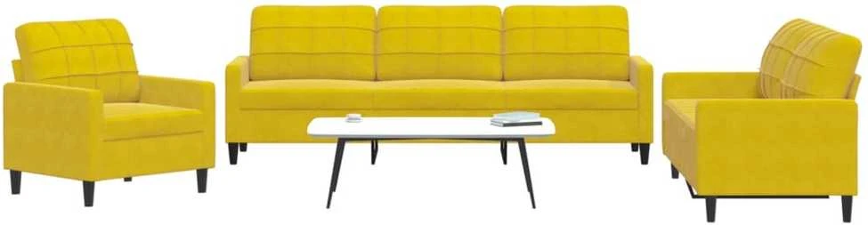 Sofa Sofos komplektas su pagalvėlėmis, 3 dalių, geltonas, aksomas