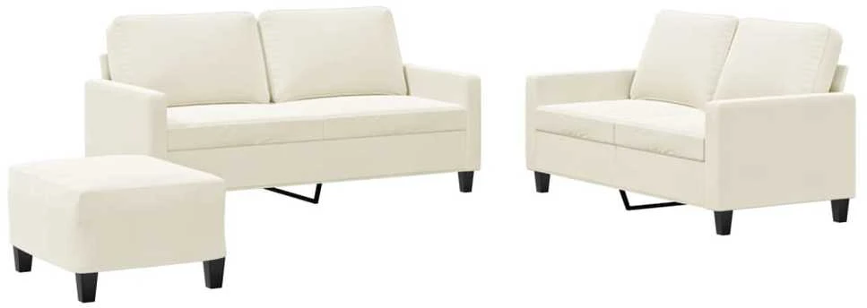 Sofa Sofos komplektas su pagalvėlėmis, 3 dalių, kreminis, aksomas