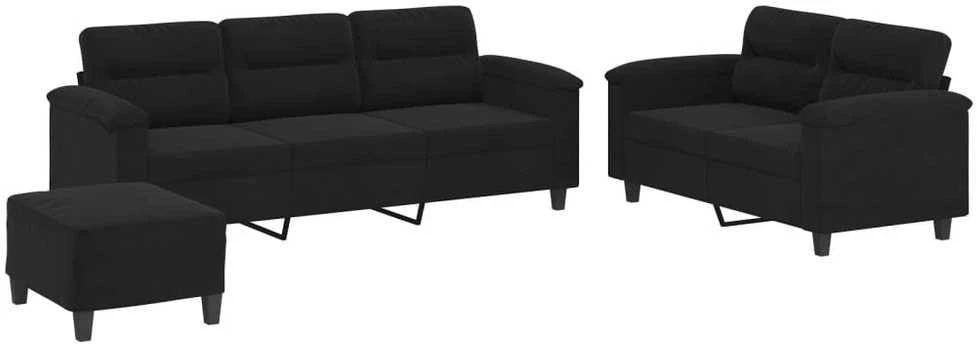 Sofa Sofos komplektas su pagalvėlėmis, 3 dalių, juodas, audinys