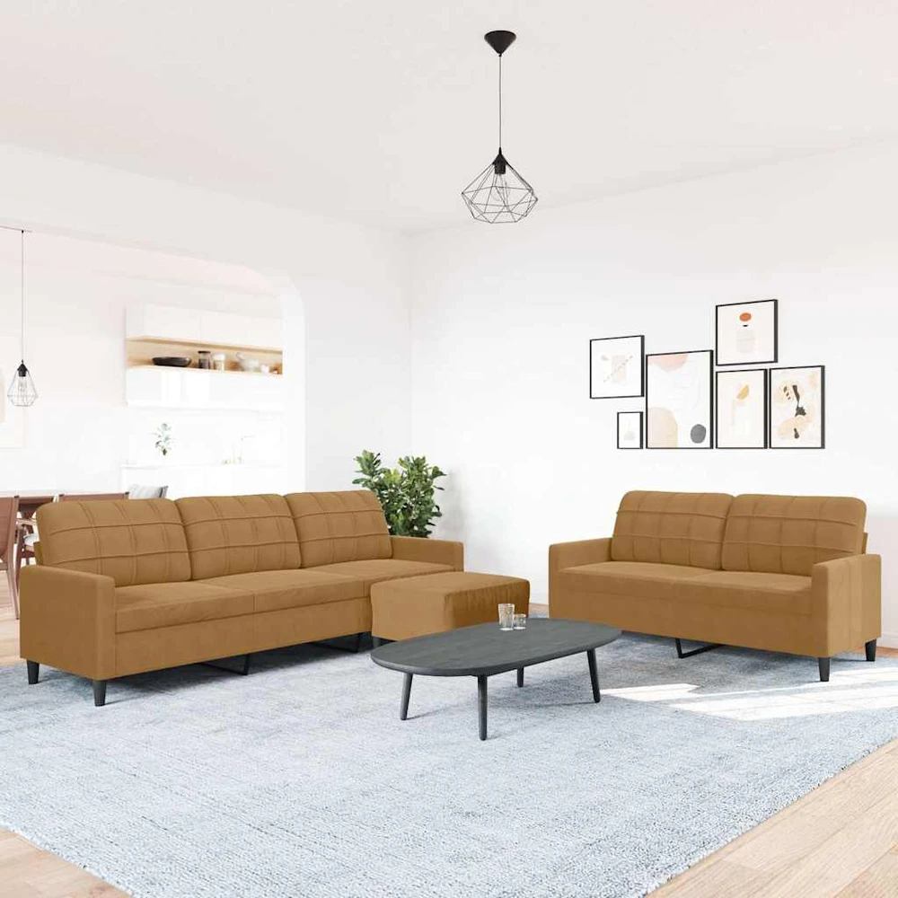 Sofa Sofos komplektas su pagalvėlėmis, 3 dalių, rudas, aksomas