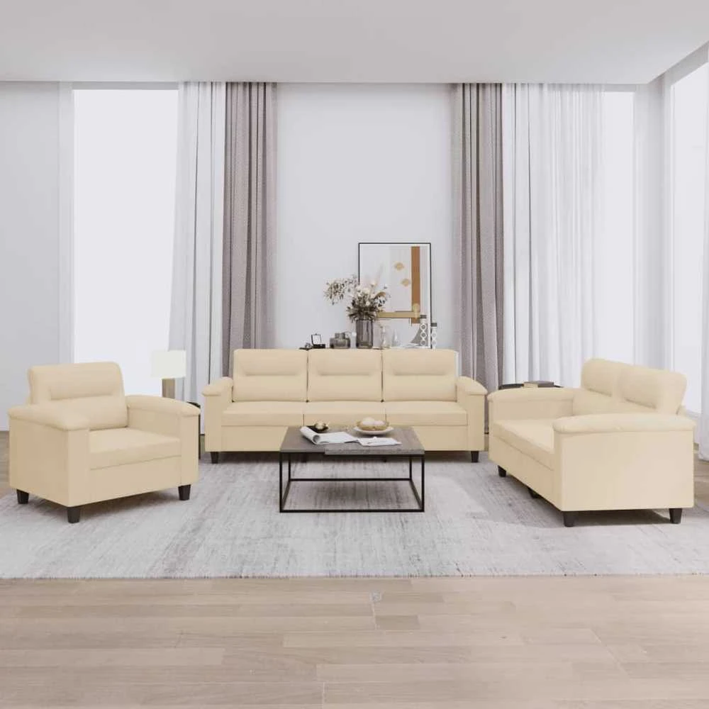 Sofa Sofos komplektas su pagalvėlėmis, 3 dalių, kreminis, audinys