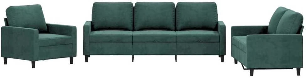 Sofa Sofos komplektas su pagalvėlėmis, 3 dalių, žalias, aksomas