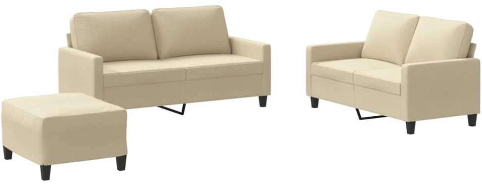 Sofa Sofos komplektas su pagalvėlėmis, 3 dalių, kreminis, audinys