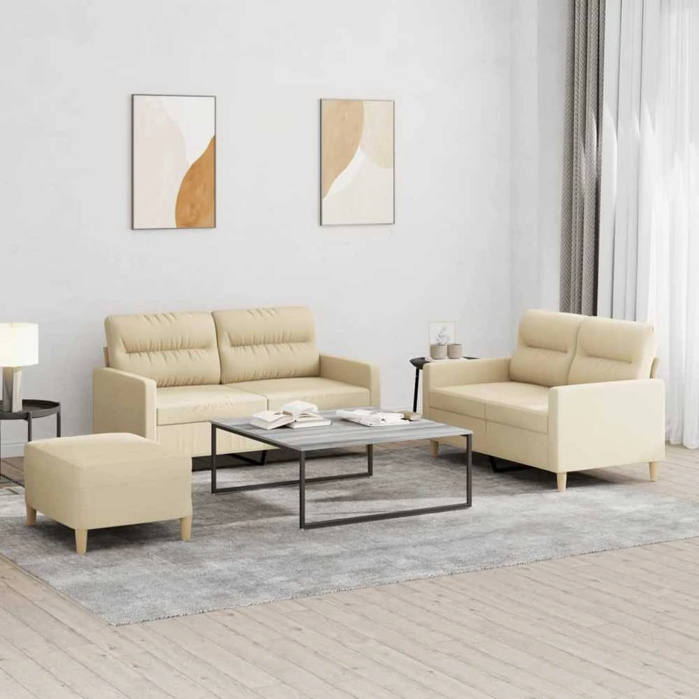 Sofa Sofos komplektas su pagalvėlėmis, 3 dalių, kreminis, audinys