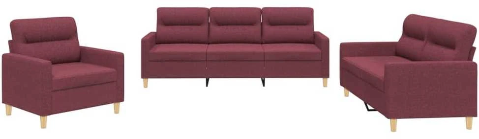 Sofa Sofos komplektas su pagalvėlėmis, 3 dalių, vyno, audinys
