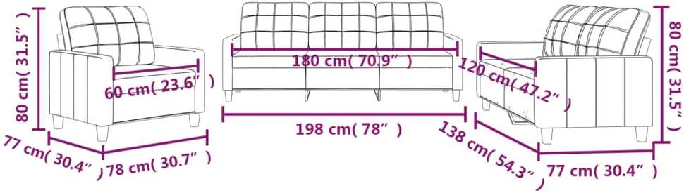 Sofa Sofos komplektas su pagalvėlėmis, 3 dalių, juodas, dirbtinė oda