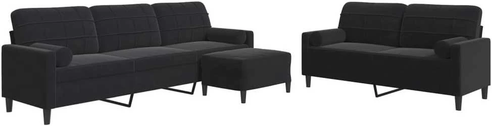 Sofa Sofos komplektas su pagalvėlėmis, 3 dalių, juodas, aksomas