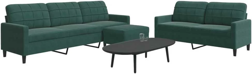 Sofa Sofos komplektas su pagalvėlėmis, 3 dalių, žalias, aksomas