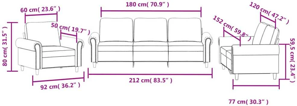 Sofa Sofos komplektas su pagalvėlėmis, 3 dalių, pilkas, aksomas