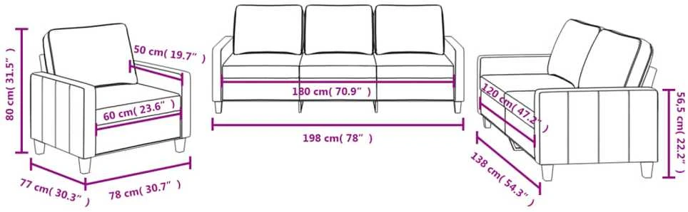 Sofa Sofos komplektas su pagalvėlėmis, 3 dalių, rudas, audinys