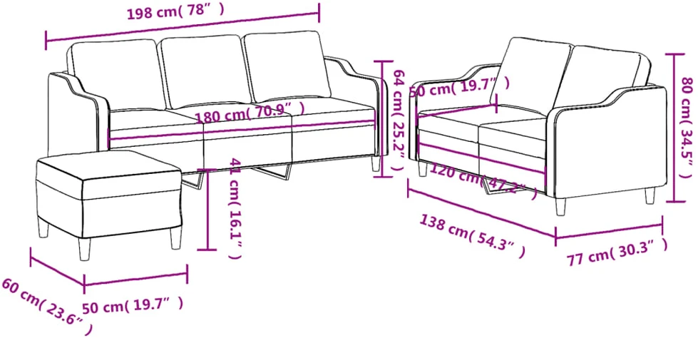Sofa Sofos komplektas su pagalvėlėmis, 3 dalių, geltonas, audinys