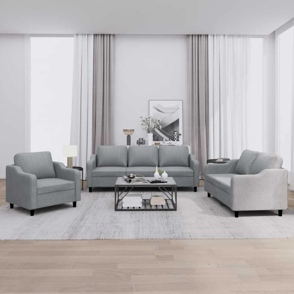 Sofa Sofos komplektas su pagalvėlėmis, 3 dalių, pilkas, audinys