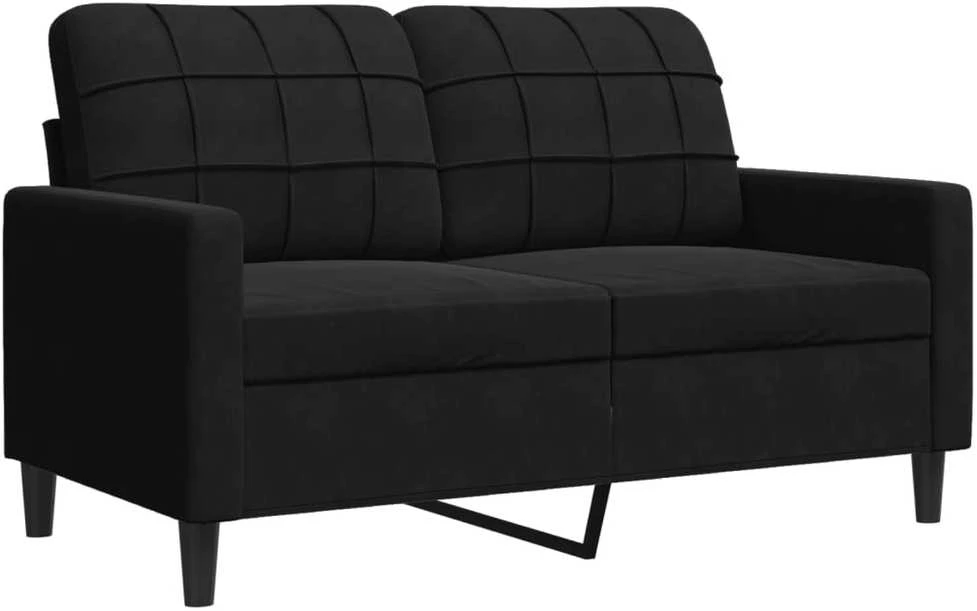 Sofa Sofos komplektas su pagalvėlėmis, 3 dalių, juodas, aksomas