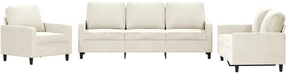 Sofa Sofos komplektas su pagalvėlėmis, 3 dalių, kreminis, aksomas