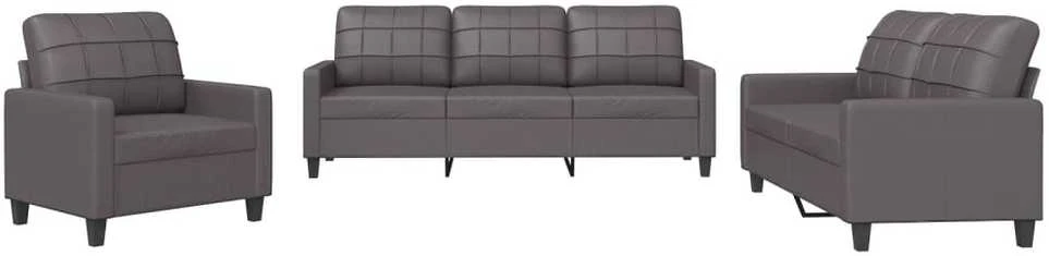 Sofa Sofos komplektas su pagalvėlėmis, 3 dalių, pilkas, dirbtinė oda