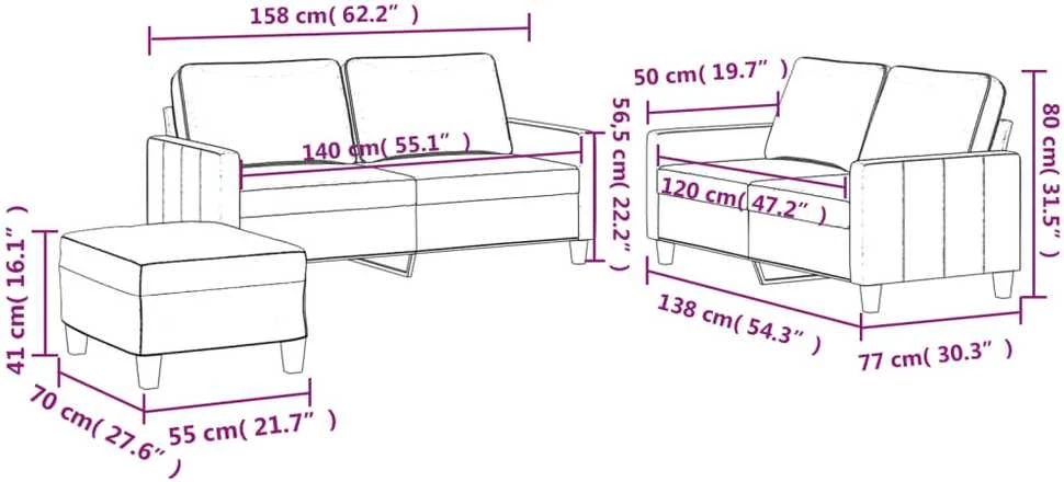Sofa Sofos komplektas su pagalvėlėmis, 3 dalių, žalias, aksomas