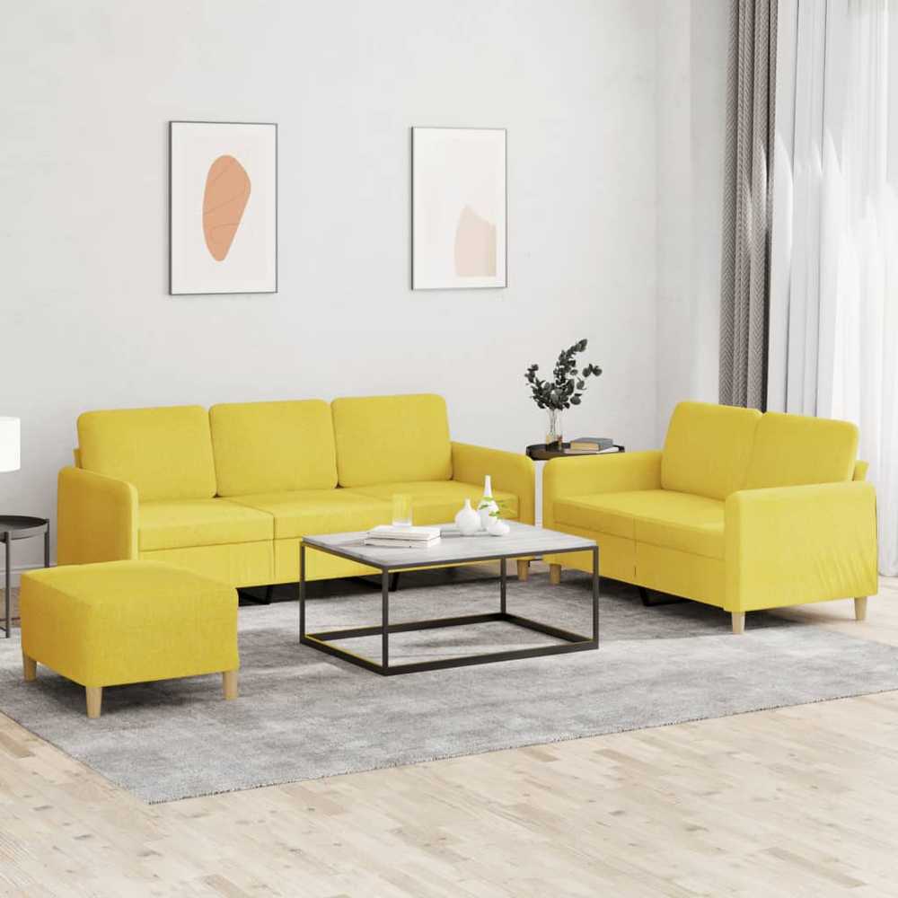 Sofa Sofos komplektas su pagalvėlėmis, 3 dalių, geltonas, audinys