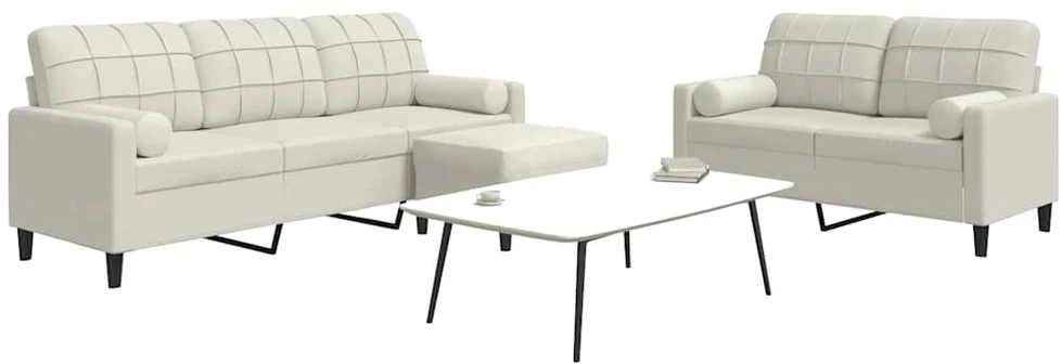 Sofa Sofos komplektas su pagalvėlėmis, 3 dalių, kreminis, aksomas