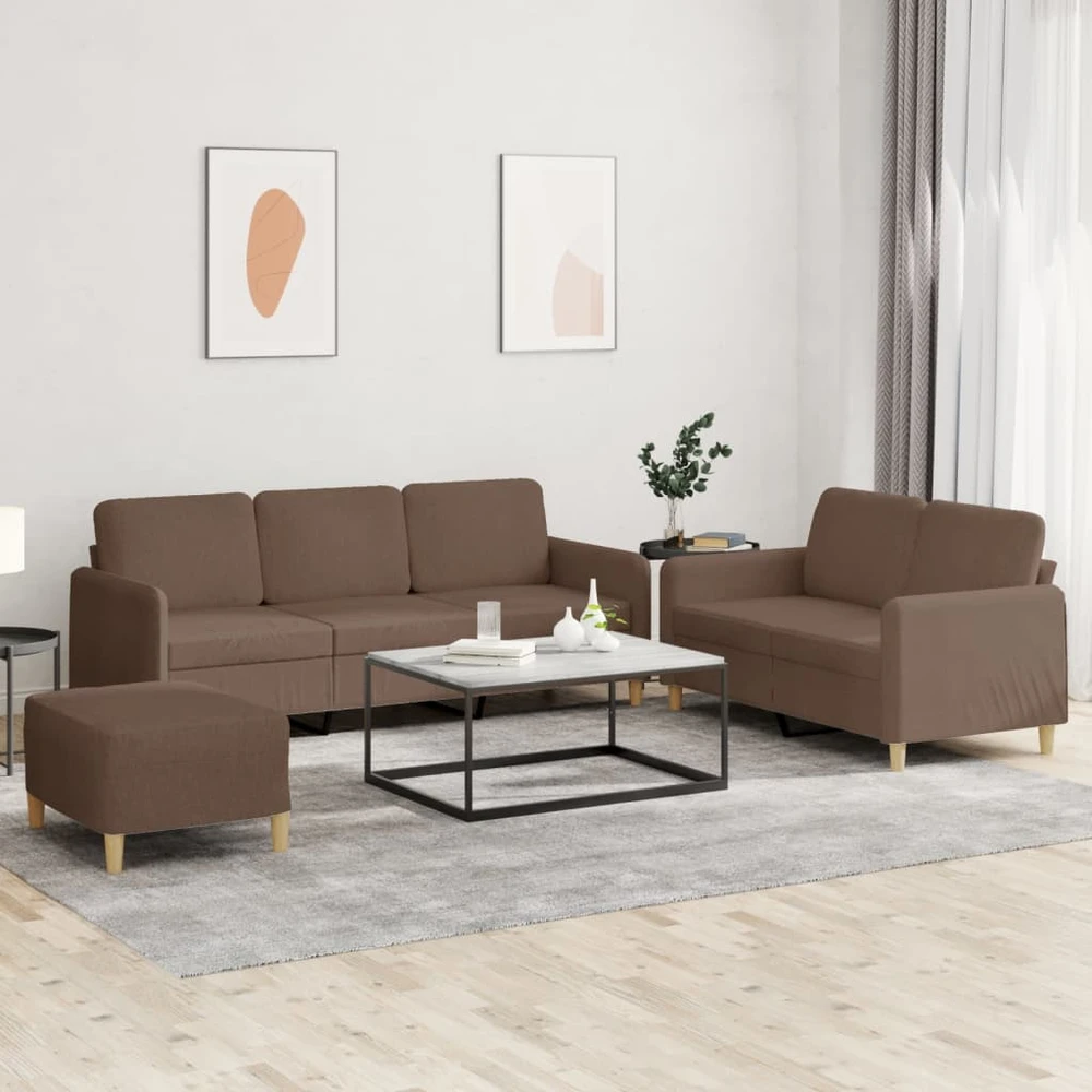 Sofa Sofos komplektas su pagalvėlėmis, 3 dalių, rudas, audinys