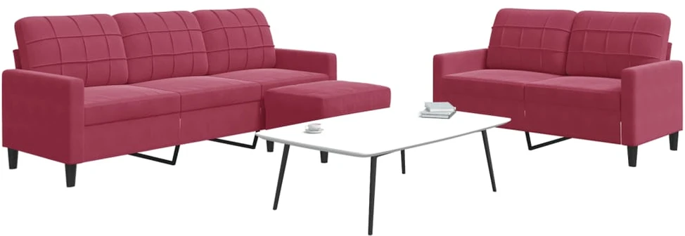 Sofa Sofos komplektas su pagalvėlėmis, 3 dalių, vyno, aksomas