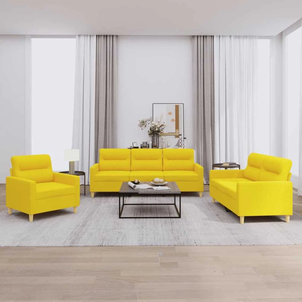 Sofa Sofos komplektas su pagalvėlėmis, 3 dalių, geltonas, audinys