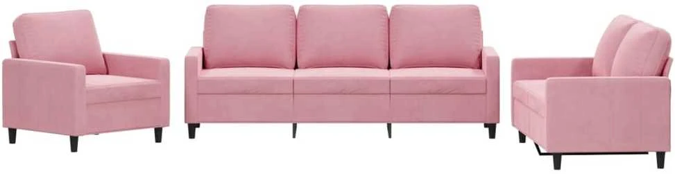 Sofa Sofos komplektas su pagalvėlėmis, 3 dalių, rožinis, aksomas