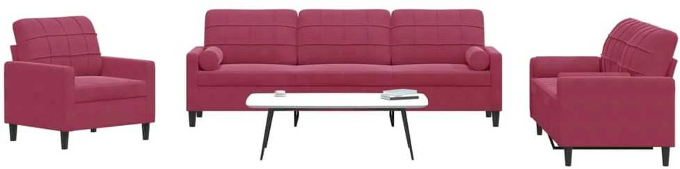 Sofa Sofos komplektas su pagalvėlėmis, 3 dalių, vyno, aksomas