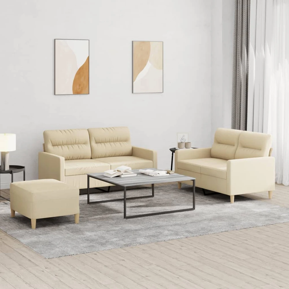 Sofa Sofos komplektas su pagalvėlėmis, 3 dalių, kreminis, audinys