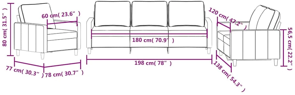 Sofa Sofos komplektas su pagalvėlėmis, 3 dalių, geltonas, aksomas