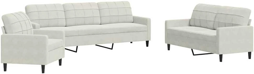 Sofa Sofos komplektas su pagalvėlėmis, 3 dalių, kreminis, aksomas