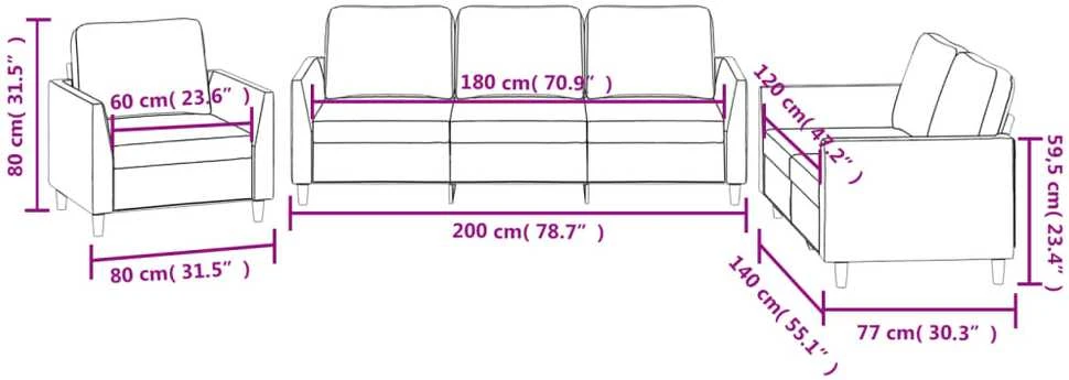 Sofa Sofos komplektas su pagalvėlėmis, 3 dalių, juodas, dirbtinė oda