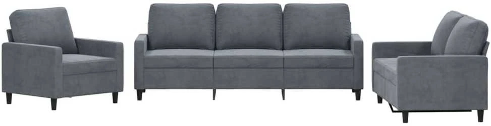 Sofa Sofos komplektas su pagalvėlėmis, 3 dalių, pilkas, aksomas