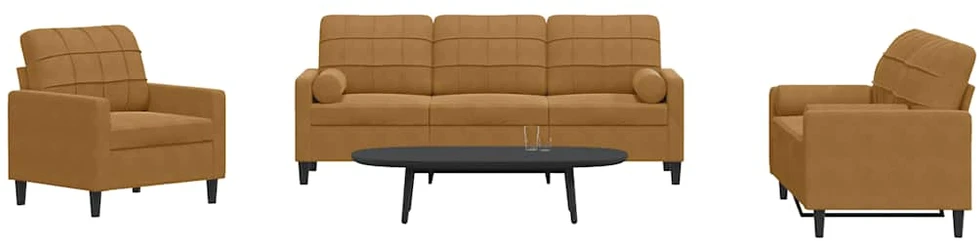 Sofa Sofos komplektas su pagalvėlėmis, 3 dalių, rudas, aksomas